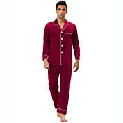 Lars Amadeus Men&#39;s Sleepwear Solid Color Long Sleeves Button Down V-Neck Loungewear Nightwear Velvet Pajama Set X-Large Red