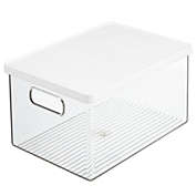 mDesign Plastic Storage Bin Box Container with Lid and Handles - Clear/White