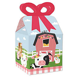 Big Dot of Happiness Girl Farm Animals - Square Favor Gift Boxes - Pink Barnyard Baby Shower or Birthday Party Bow Boxes - Set of 12