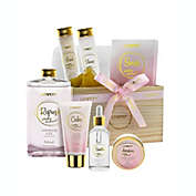 Lovery Luxury Home Spa Gift Basket - Milky Coconut Scent - Bath Pillow, Wooden Crate & More