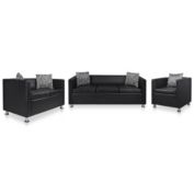 vidaXL Sofa Set Armchair 2-Seater 3-Seater Black Faux Leather