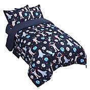 PiccoCasa 5 Piece Microfiber Kids Comforter Set Match 2 Pillowcases, Outer Space Astronaut Series for All-seasons, Includes Reversible Comforter and Sheet Set, Full Size Dark Blue