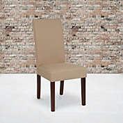 Flash Furniture Set of 2 Greenwich Series Beige Fabric Upholstered Panel Back Mid-Century Parsons Dining Chairs