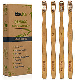 BlauKe Bamboo Toothbrush Medium Bristle 4-Pack, Wooden Toothbrushes Medium Bamboo Toothbrushes for Adults, Compostable Biodegradable