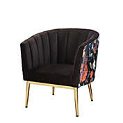 Saltoro Sherpi Wooden Accent Chair with Barrel Style Backrest, Black and Gold-