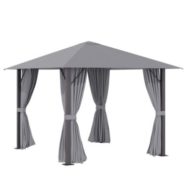 Outsunny 10' x 10' Patio Gazebo Outdoor Canopy Shelter with Sidewalls, Vented Roof, Aluminum Frame for Garden, Lawn, Backyard and Deck, Grey. View a larger version of this product image.