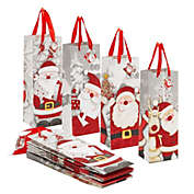 Juvale 12 Pack Santa Claus Christmas Wine Gift Bags with Ribbon Handles (5 x 13.5 x 4 In)