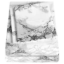 Sweet Home Collection   Bed 4-Piece Sheets Set - Soft 1800 Supreme Brushed Microfiber Sheets with Unique Print, California King, Marble