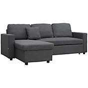 Sectional Sleeper Sofa, Linen Fabric L Shaped Couch with Pull out Bed, Reversible Storage Chaise, Dark Grey