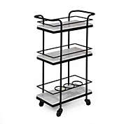 GDFStudio Maria Modern Glam 3 Tier Bar Cart with Marble Shelving, Black and White