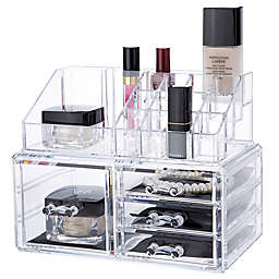 OnDisplay Cosmetic Makeup and Jewelry Storage Case Display - 4 Drawer Tiered Design - Perfect for Bathroom Counter, Vanity, or Dresser