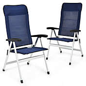 Costway-CA 2Pcs Patio Dining Chair with Adjust Portable Headrest-Blue