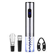 Brentwood Electric Wine Bottle Opener with Foil Cutter, Vacuum Stopper, and Aerator Pourer in Silver
