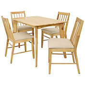 Sunnydaze Indoor 5-Piece Solid Rubberwood Dining Table and Chairs Set - Natural with Beige Cushions