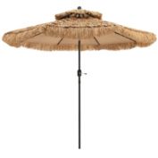 Gymax 9 ft Thatched Tiki Patio Umbrella Beach Pool Sun Shade 2 Tier Hawaiian Crank