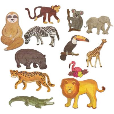 Blue Panda Jungle Animal Safari Paper Cutouts for Home and Party Decor (12-Count)