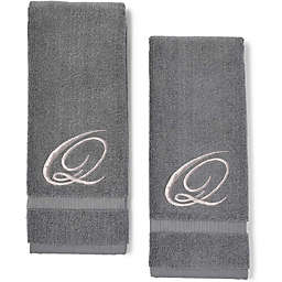 Juvale Monogrammed Hand Towels, Letter Q Embroidered Gift (16 x 30 in, Grey, Set of 2)