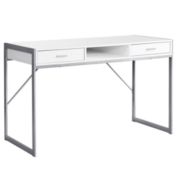Contemporary Home Living 48" White and Silver Contemporary Computer Desk with Drawers