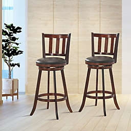 Costway Set of 2 Wood Swivel Counter Height Dining Pub Bar Stools with PVC Cushioned Seat-29