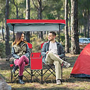 Costway Portable Folding Camping Canopy Chairs w/ Cup Holder in Red