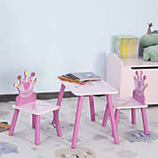 Qaba 3-Piece Kids Wooden Table and Chair Set in Pink