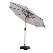WestinTrends 9 Ft Outdoor Patio Market Table Umbrella with Square Plastic Fillable Base, Gray /White Stripe
