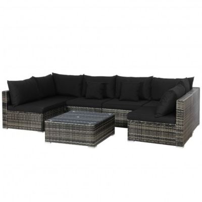 Costway 7 Pieces Patio Rattan Furniture Set Sectional Sofa Garden Cushion-Black