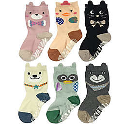 Wrapables Peek A Boo Animal Non-Skid Toddler Socks (Set of 6) / Zoo Animals / Large
