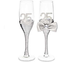 Sparkle and Bash Silver 25th Anniversary Champagne Flutes (Set of 2)