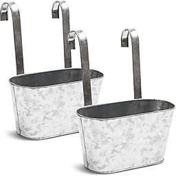 Juvale Large Galvanized Hanging Bucket Planter, Metal Tin Buckets for Flowers (10 x 4.5 x 5 in, 2 Pack)