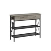Idealhouse 39.5 in. Grey Rectangular Wood Console Table with 2-Drawer and Charging Station