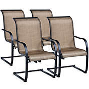 Gymax 4PCS Patio Dining Chairs C spring motion High Backrest Armrest Brown