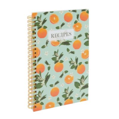 Pipilo Press Blank Recipe Notebook, Write Your Own Spiral Cookbook 120 Pages, Floral Orange (5.5 x 8.5 in)