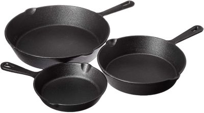 Jim Beam Set of 3 Pre-Seasoned Cast Iron Skillet Set   Heavy-Duty Construction For Superior Heat Retention & Even Cooking - 6" 8" 10"