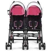 Slickblue Foldable Twin Baby Double Stroller Ultralight Umbrella Kids Stroller-Pink