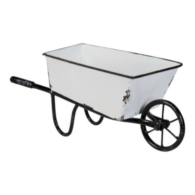 Creative Design 12.5" White and Black Distressed Wheelbarrow Planter