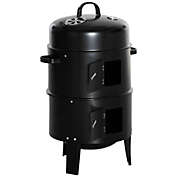Outsunny Vertical Charcoal BBQ Smoker, 3-in-1 16" Round Charcoal Barbecue Grill with 2 Cooking Area Thermometer for Outdoor Camping Picnic Cooking