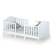 Slickblue 2-in-1 Classic Convertible Wooden Toddler Bed with 2 Side Guardrails for Extra Safety-White