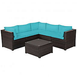 Costway 6 Pieces Patio Furniture Sofa Set with Cushions for Outdoor-Turquoise