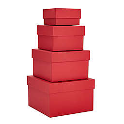 Stockroom Plus Square Paper Nesting Gift Boxes with Lids, 4 Assorted Sizes (Red, 4 Pack)