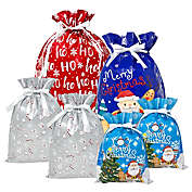 Wrapables Aluminum Foil Christmas Holiday Drawstring Gift Bags for Party Favors, Goodie Bag, Treats, Gift Wrap, Parties, (Set of 6) Blue & Silver