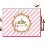 Big Dot of Happiness Little Princess Crown - Party Table Decorations - Pink and Gold Princess Baby Shower or Birthday Party Placemats - Set of 16
