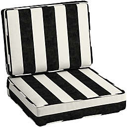 Arden Selections ProFoam EverTru Acrylic Deep Patio Cushion Seat Set, Onyx Black Cabana Stripe, 24 x 24 x 6
