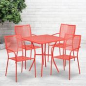 Emma + Oliver Commercial Grade 28" Square Coral Patio Table Set-4 Square Back Chairs