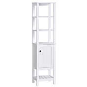 HOMCOM Freestanding Wood Bathroom Storage Tall Cabinet Organizer Tower with Shelves & Compact Design, White