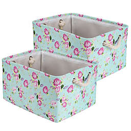 Unique Bargains Foldable Storage Basket Fabric Floral Box with Handles, 2-Pack