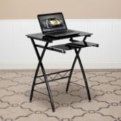 Flash Furniture Norris Black Tempered Glass Computer Desk with Pull-Out Keyboard Tray