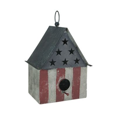 Gerson Rustic Metal Americana Hanging Bird House Decorative Garden Farmhouse Decor