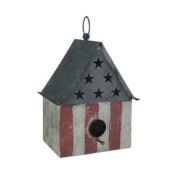 Gerson Rustic Metal Americana Hanging Bird House Decorative Garden Farmhouse Decor