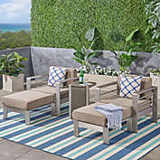 GDFStudio Emily Coral Outdoor Aluminum 2-Seater Club Chair Chat Set with Ottomans and Side Table